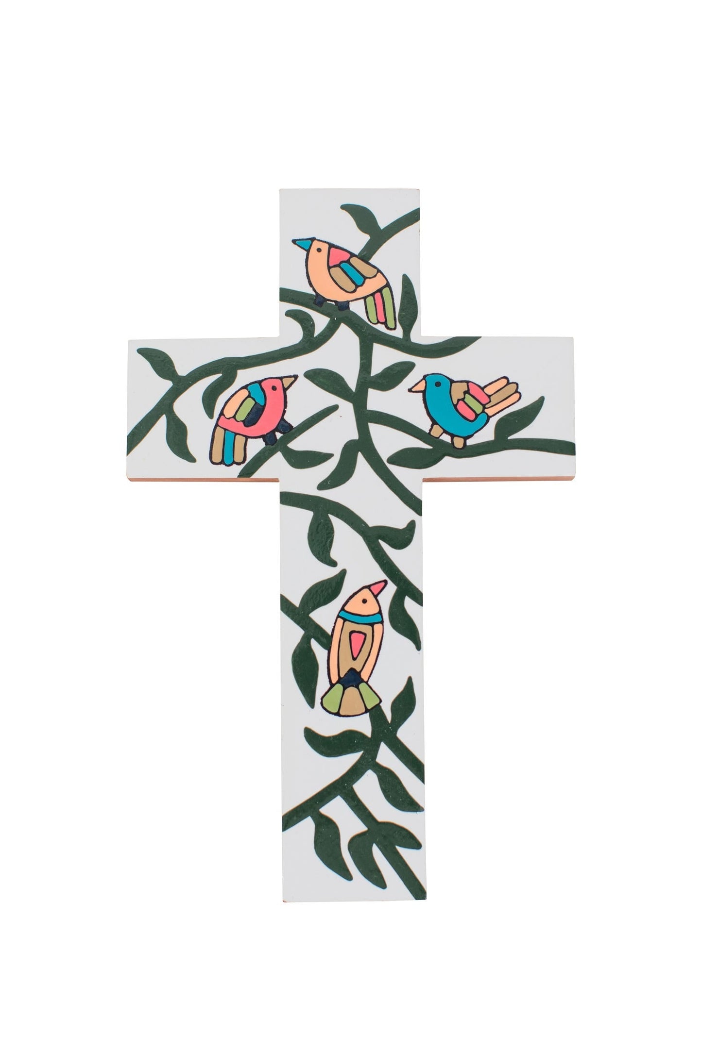 Cross 4 birds/vine wood 5Wx8 multi