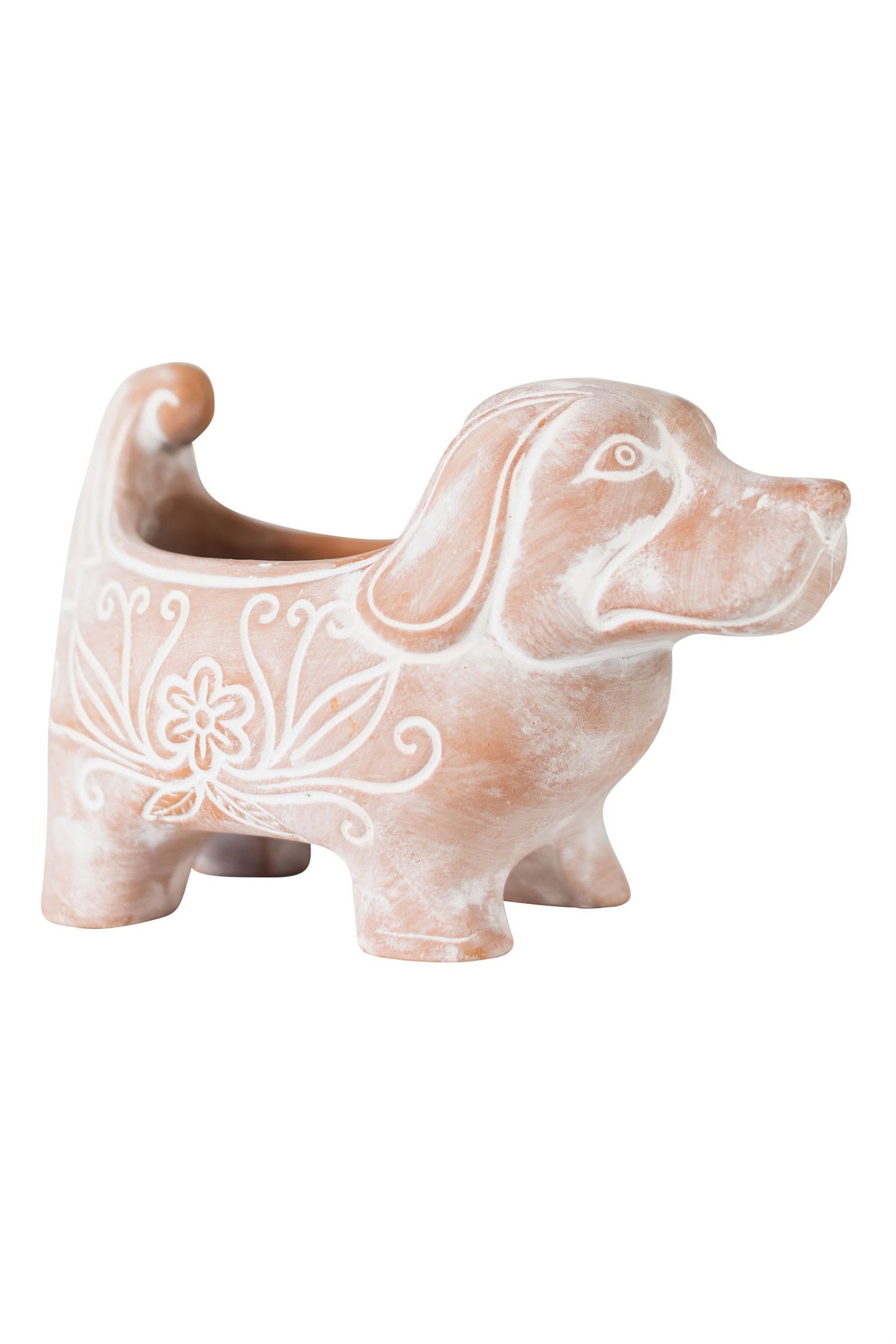 Planter dog t-cotta 9Lx6H whitewash