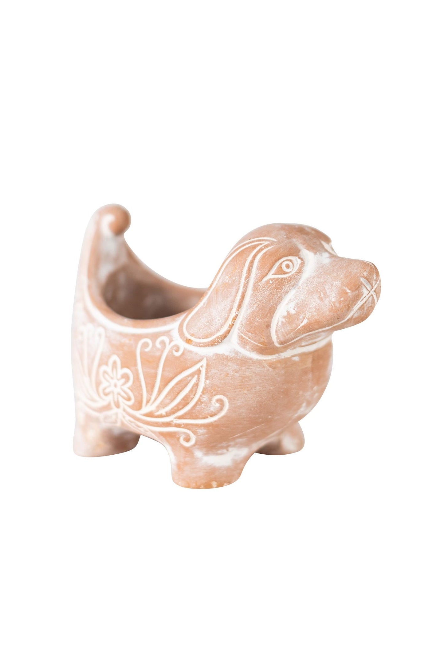 Planter dog sm t-cotta 6Lx4.5H whitewash