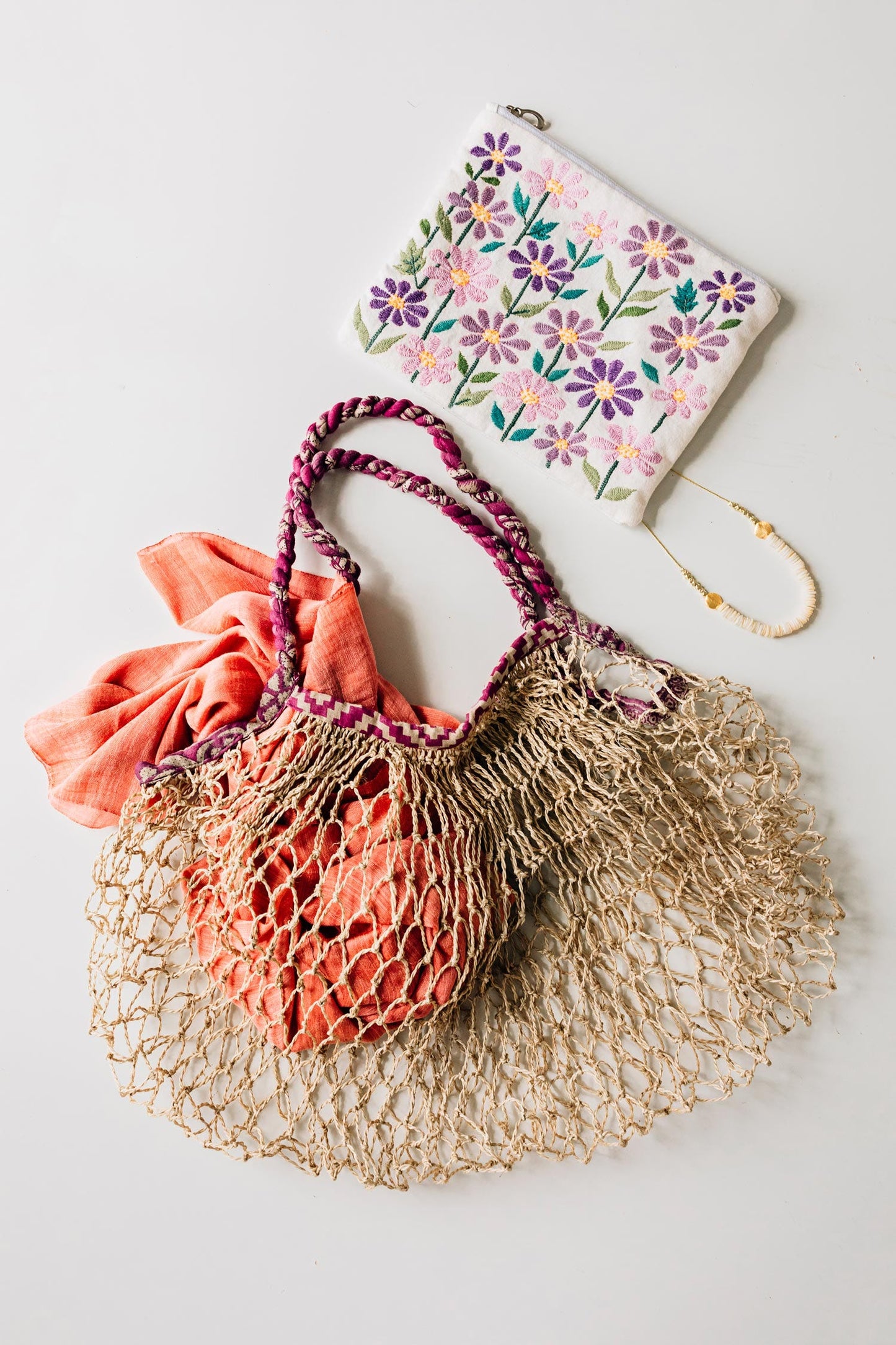 Bag slouchy net jute/sari 21H nat/asst