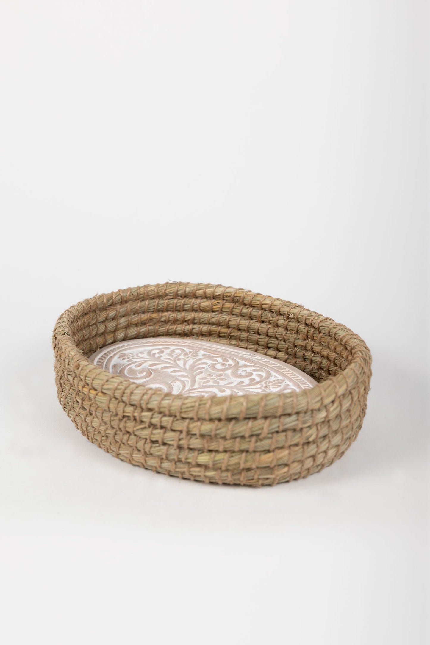 Basket w/warmer kaisa grass/t-cotta 12Lx8W wht-wsh