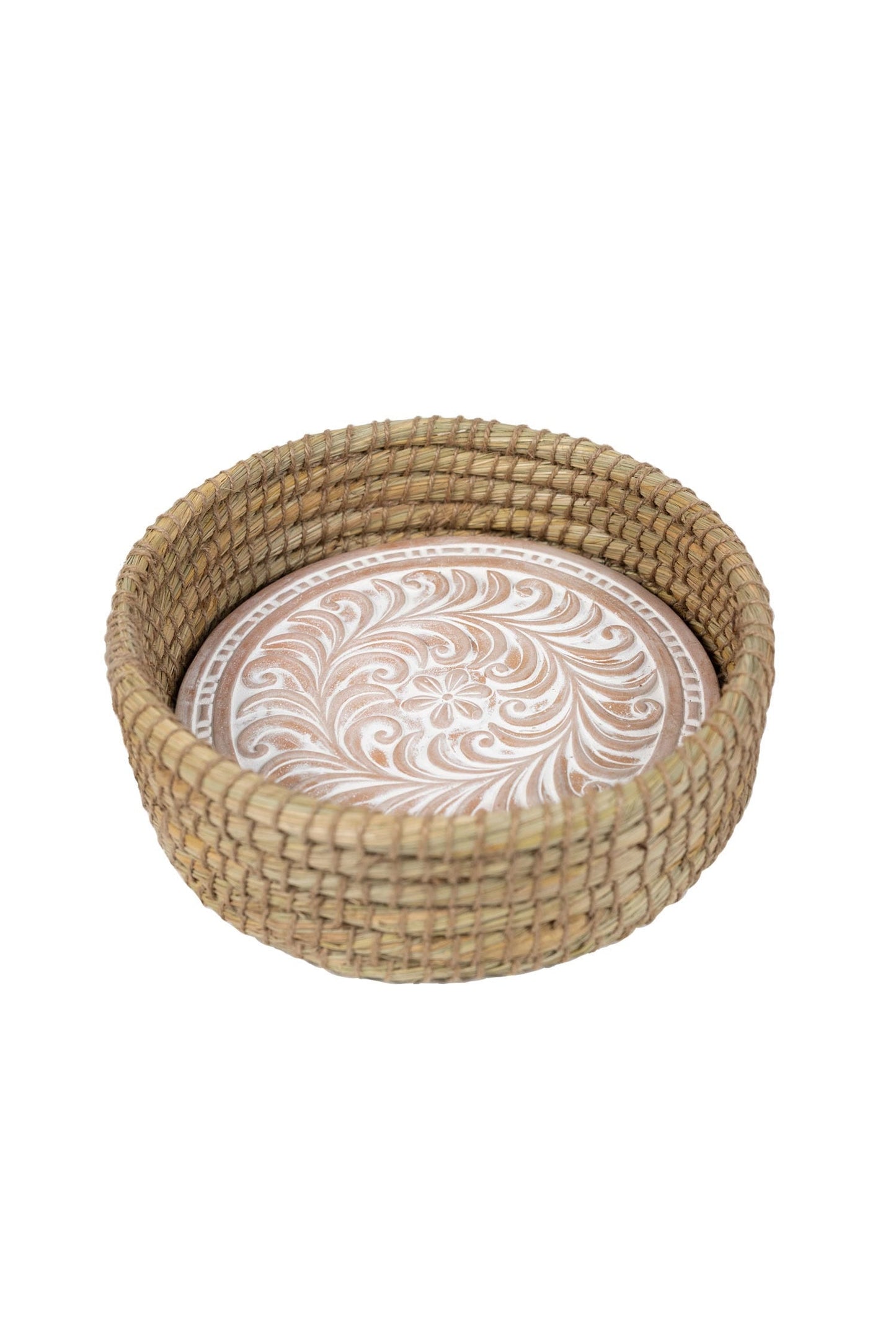 Basket  w/warmer kaisa grass/t-cotta 10.5D wht-wsh