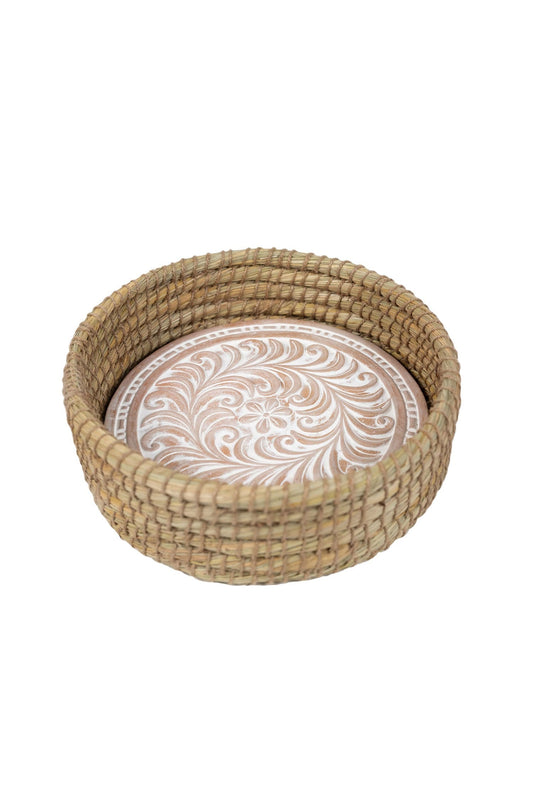 Basket  w/warmer kaisa grass/t-cotta 10.5D wht-wsh