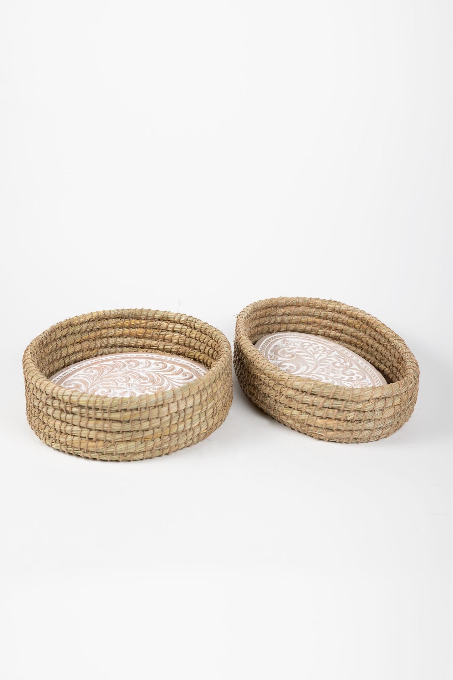 Basket  w/warmer kaisa grass/t-cotta 10.5D wht-wsh