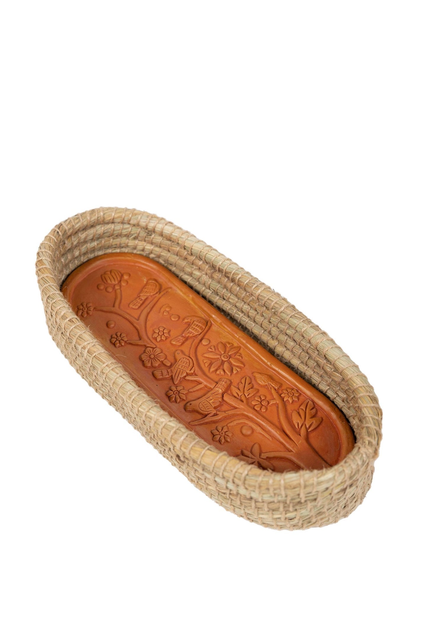 Basket w/warmer kaisa grass/t-cotta 12Lx6W t-cotta