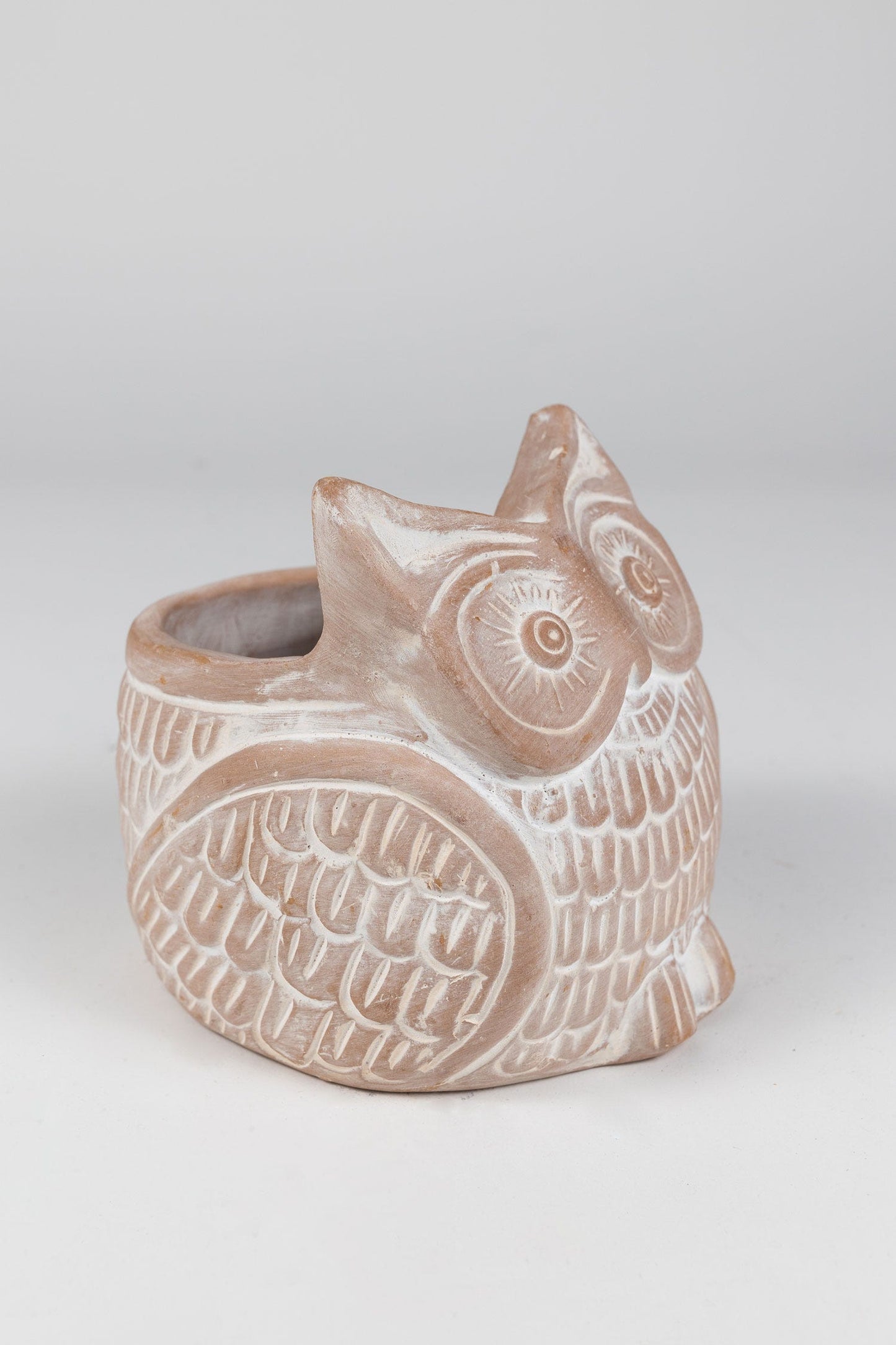 Planter petite owl t-cotta 5Dx5H whitewash