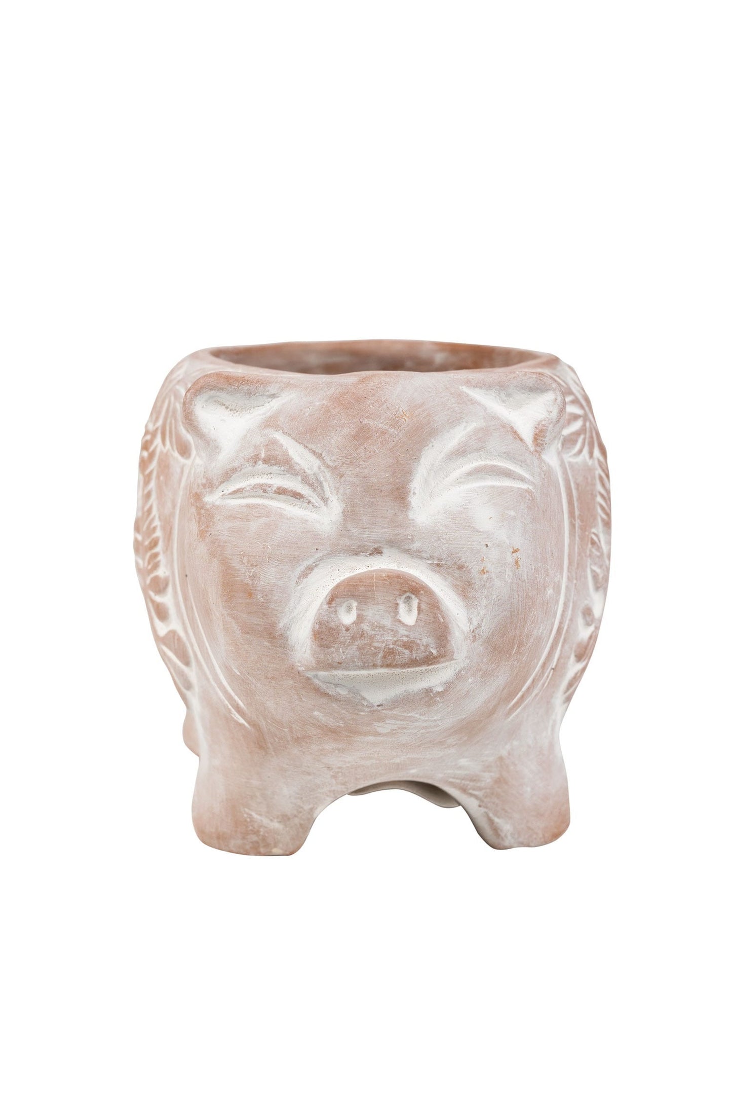 Planter happy pig t-cotta 5Dx5H whitewash