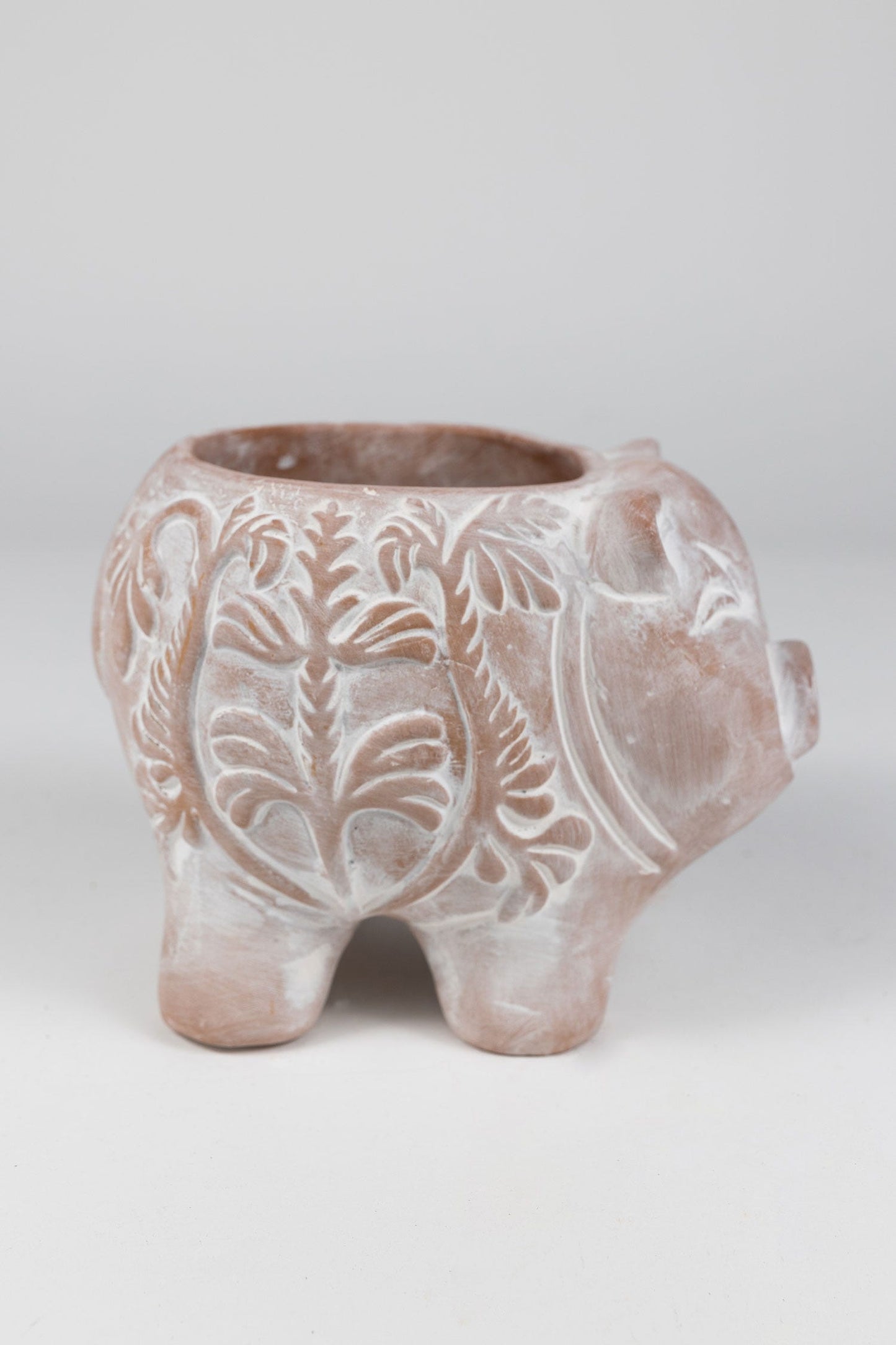 Planter happy pig t-cotta 5Dx5H whitewash