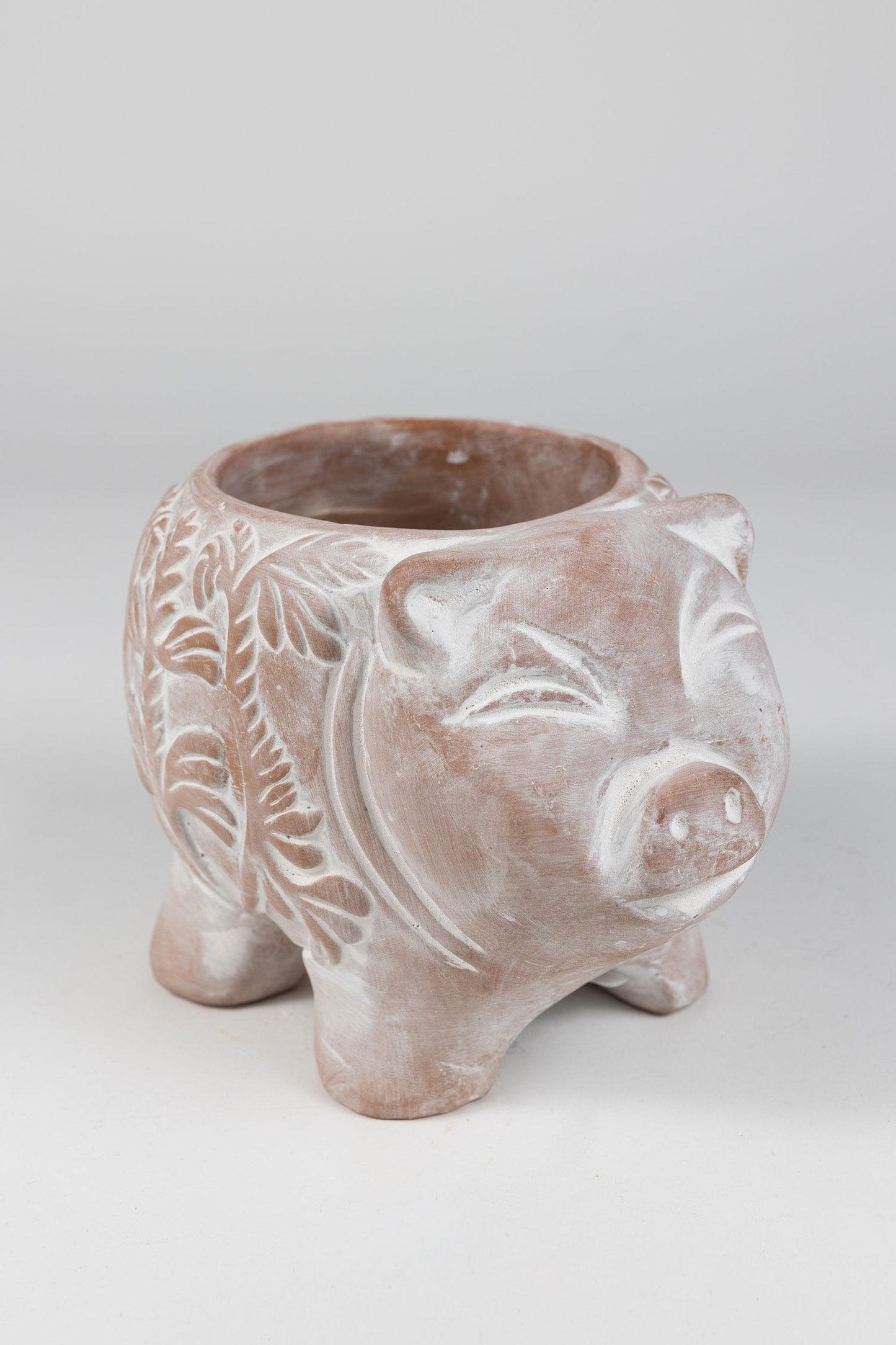 Planter happy pig t-cotta 5Dx5H whitewash