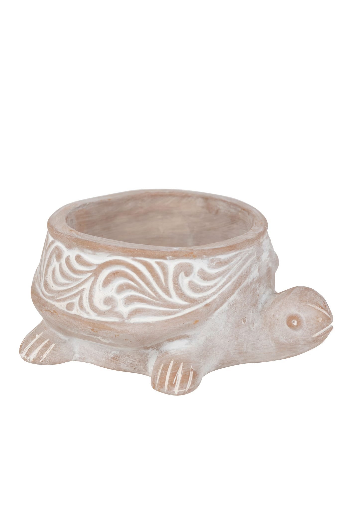 Planter turtle t-cotta 8Lx7H white wash