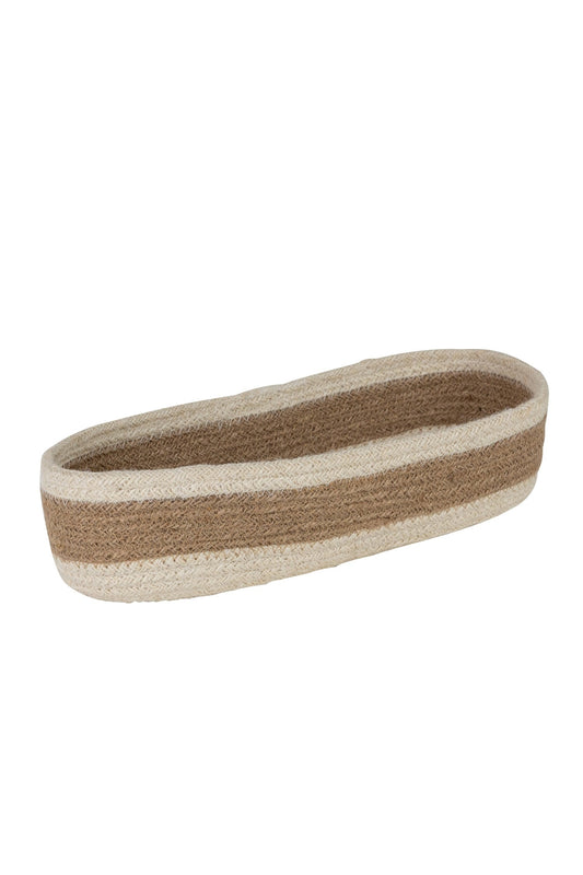 Basket oval f/bread stitch jute 13Lx5Wx3H tan/brn