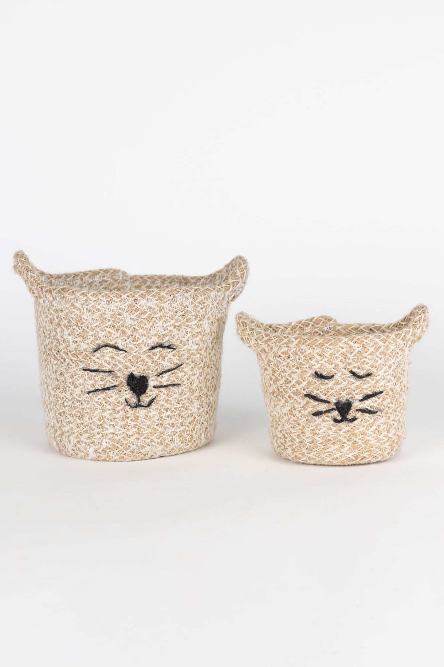 Basket mini cat face jute 3.75Dx4.5H tan/black
