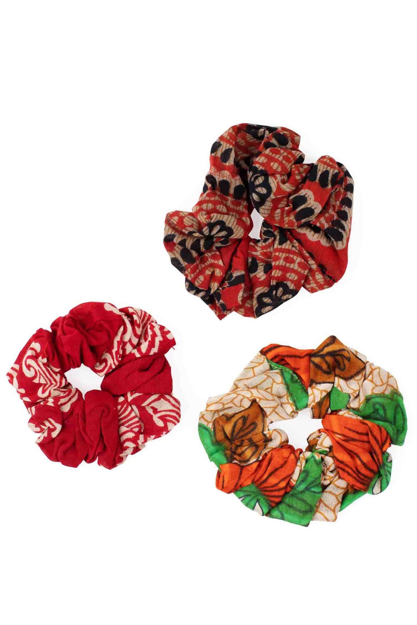 Hair scrunchie set/3 M/3 recycled sari cotton asst