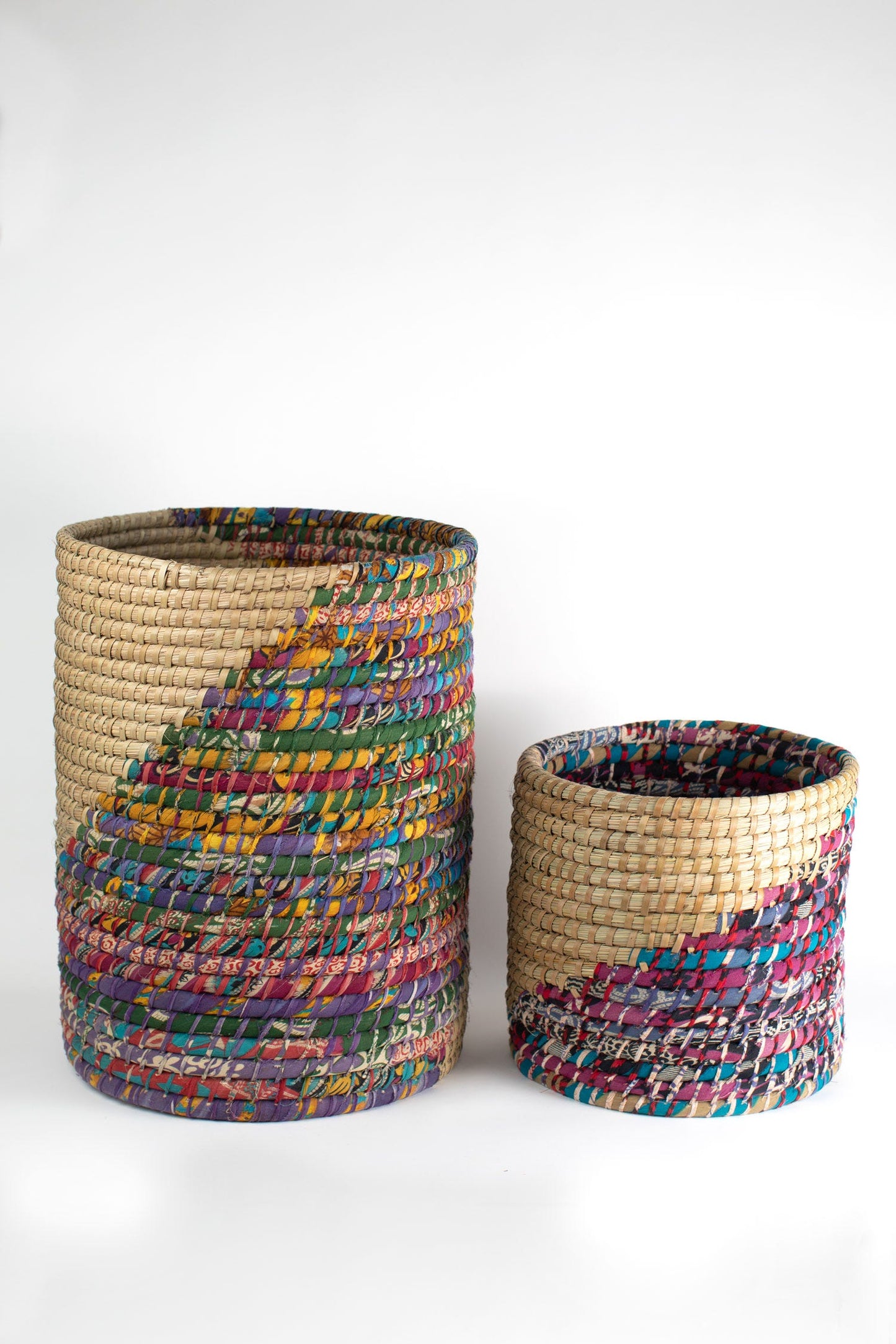 Basket sari wrapped kaisi grass 16Dx20H nat/asst