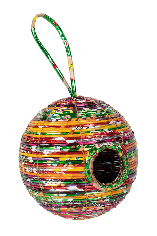 Birdhouse round recycled wrappers/wire 6D multi