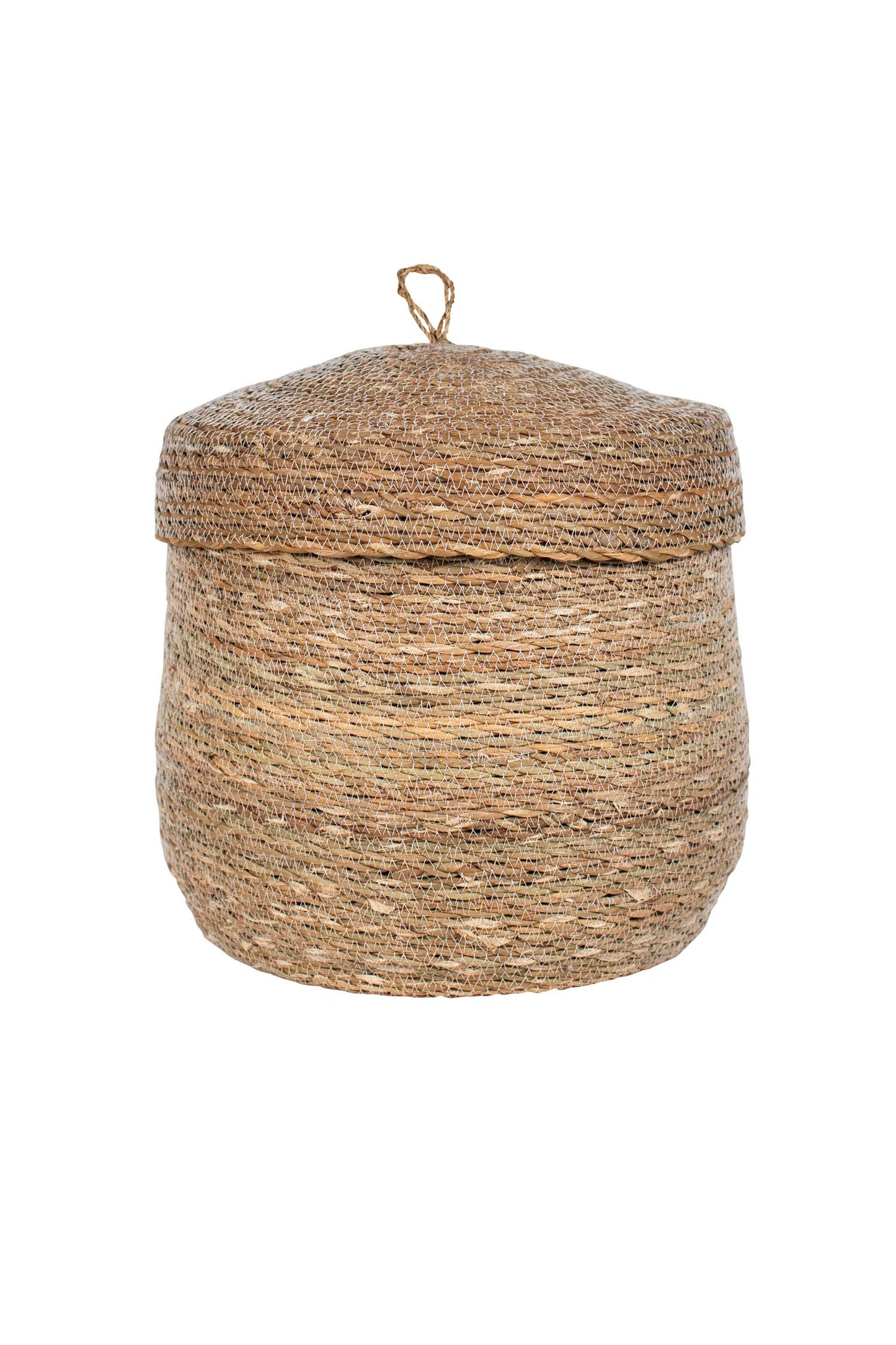 Basket domed w/lid machine stitch hogla 12Dx13 nat