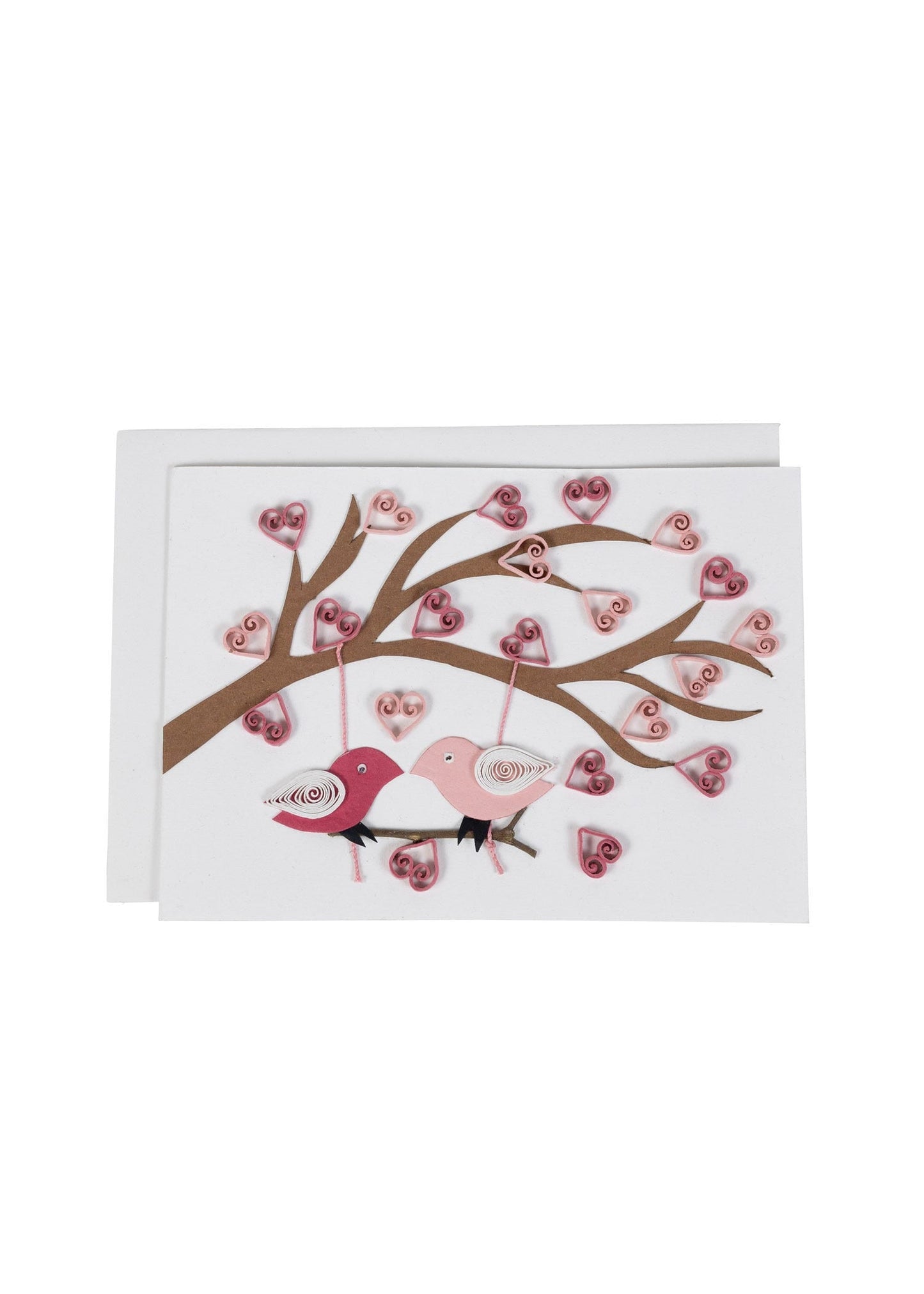 Card birds on branch/swing M/3 ppr 5x7 wht/pnk/red