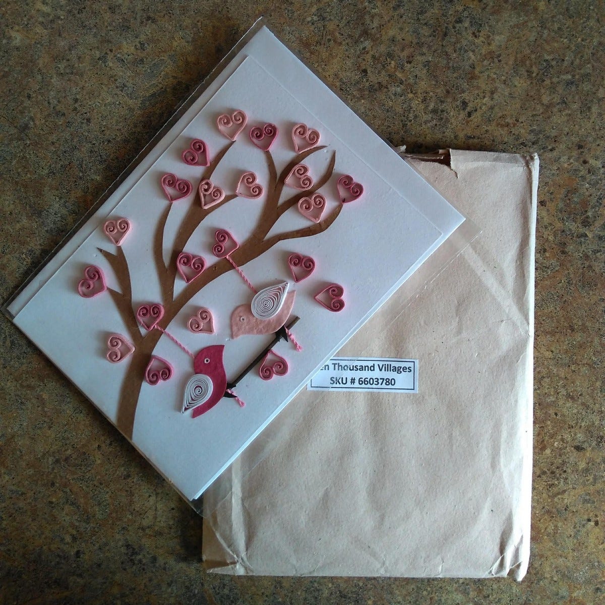 Card birds on branch/swing M/3 ppr 5x7 wht/pnk/red