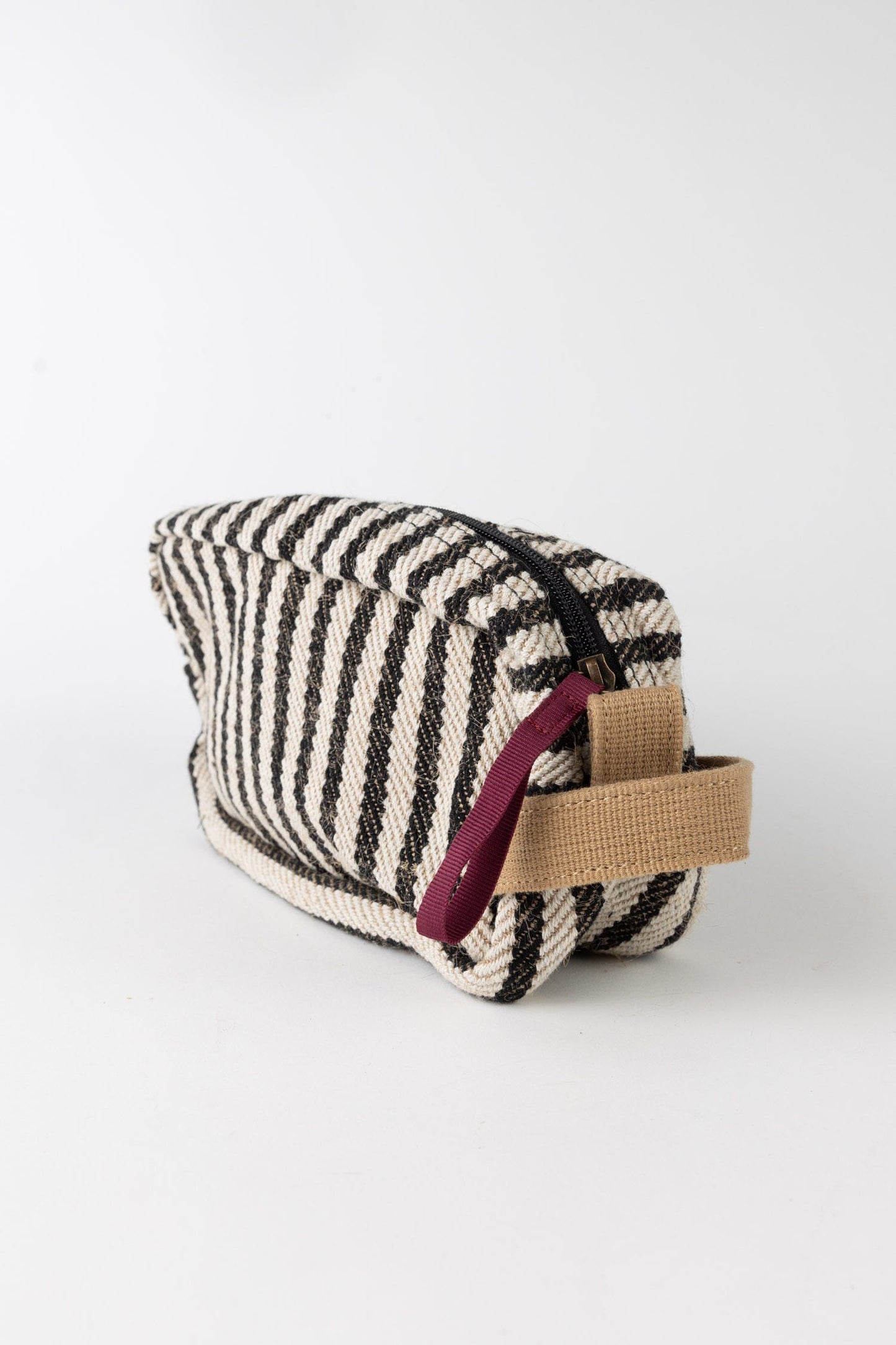 Bag toiletry striped jute/cotton 9Lx5H blk/crm