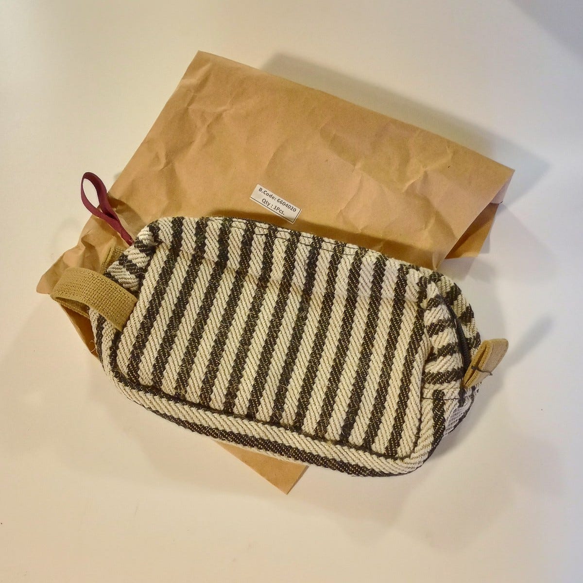 Bag toiletry striped jute/cotton 9Lx5H blk/crm
