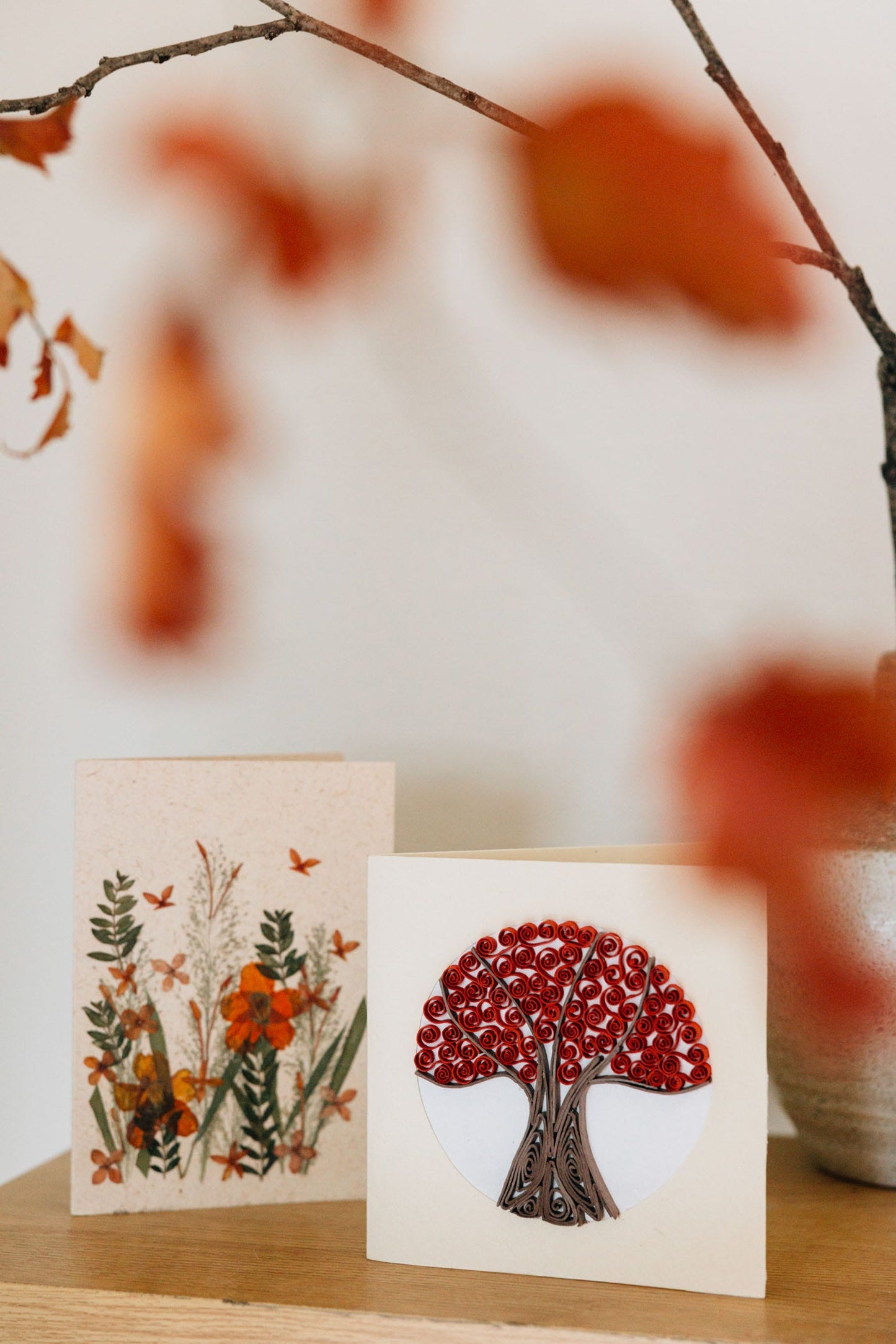 Card tree seasons M/3 quilled paper 5.5sq crm/red