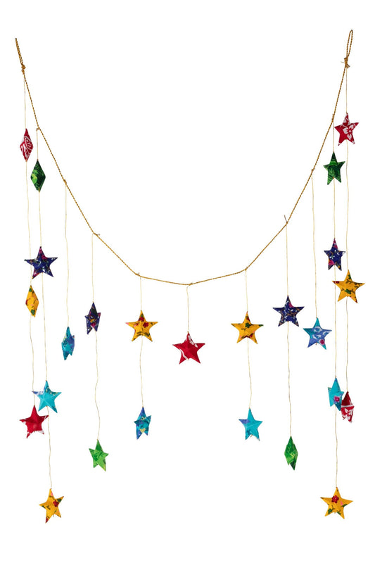 Valance stars upcycled sari 2.25Dx39Wx23H asst