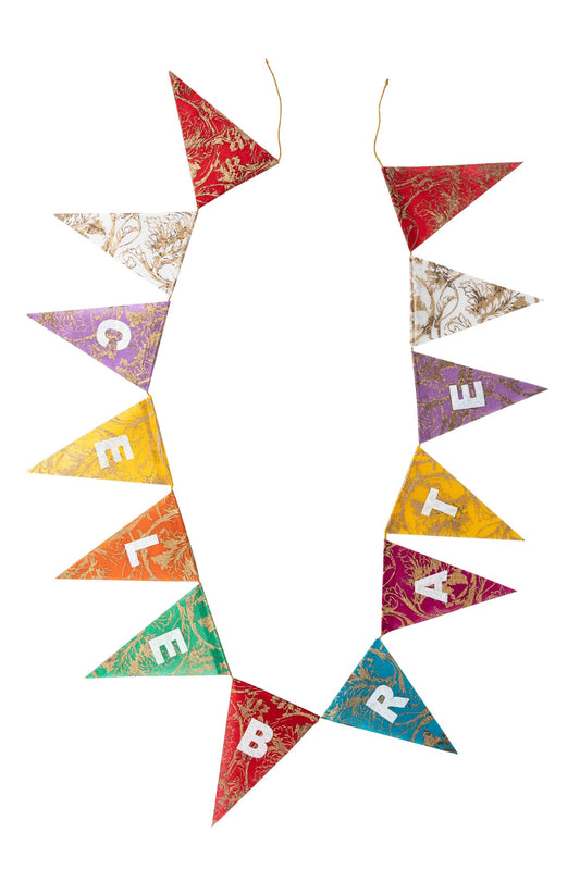 Garland 'celebrate' triangles silk paper 5ft mult