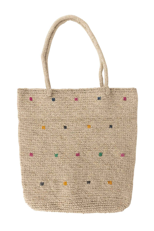 Bag shoulder dots jute 16Wx13.75H nat/asst