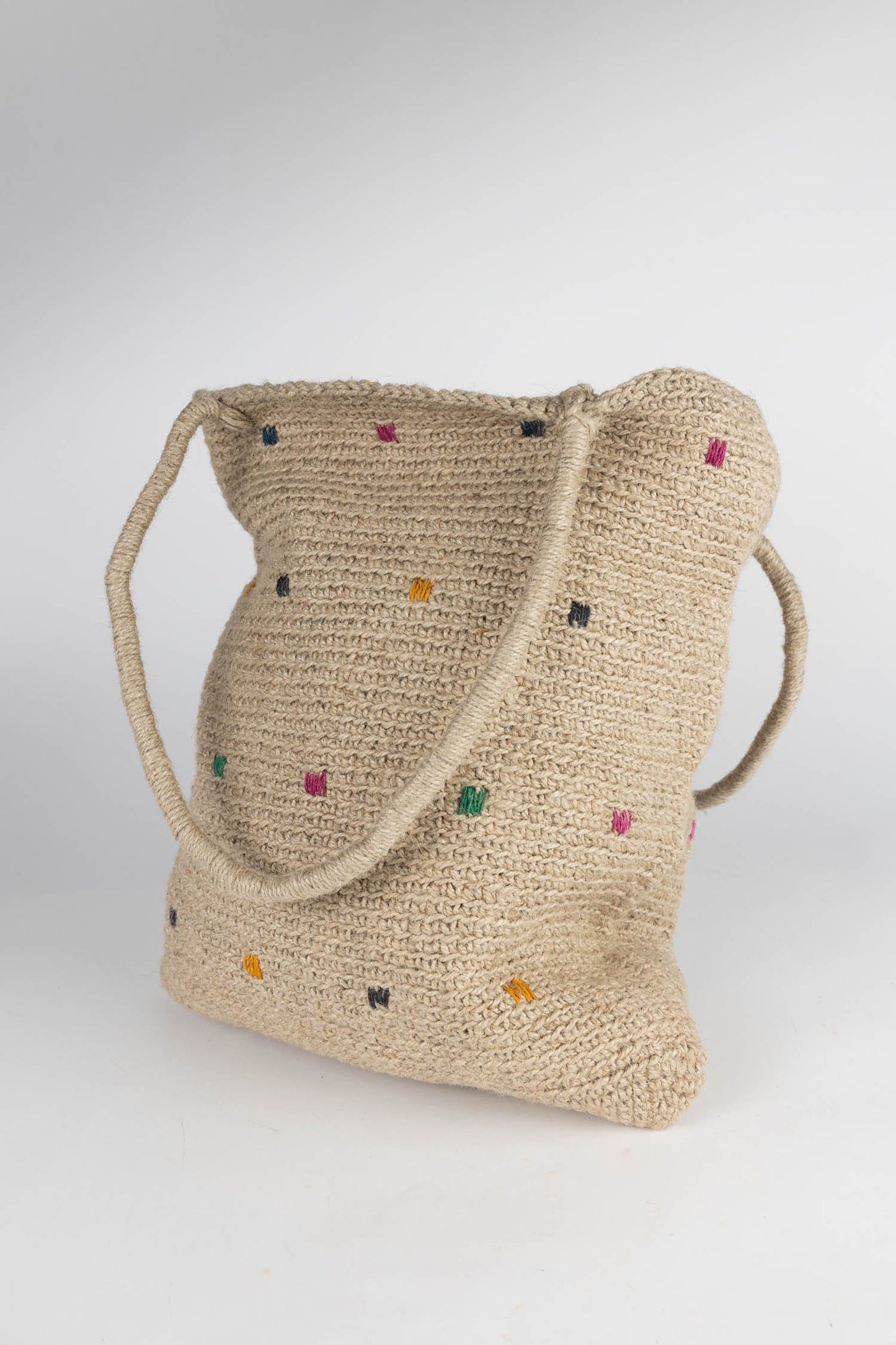 Bag shoulder dots jute 16Wx13.75H nat/asst