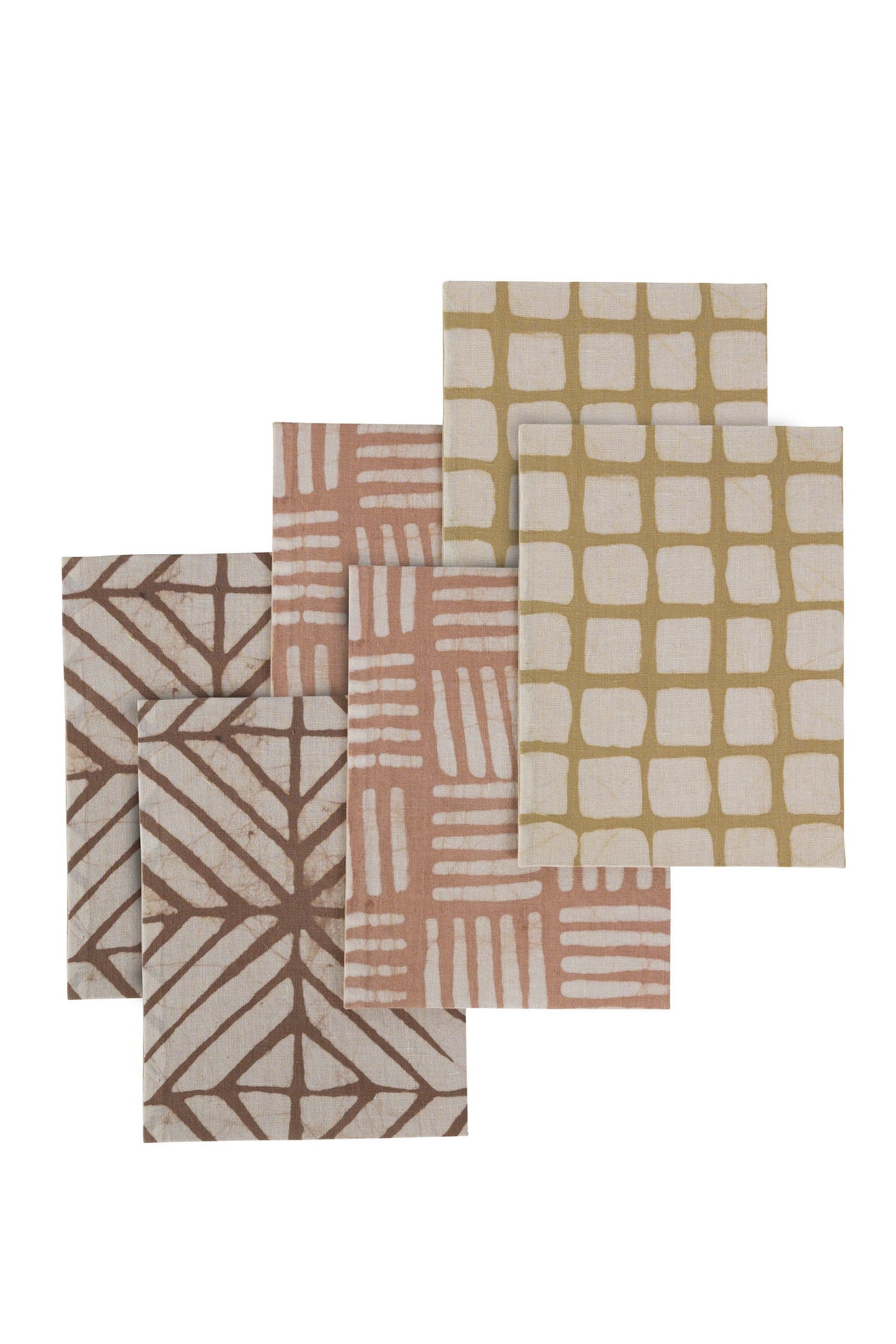 Card s/6 batik fabric/ppr 4.25x6 rose/yel/brn