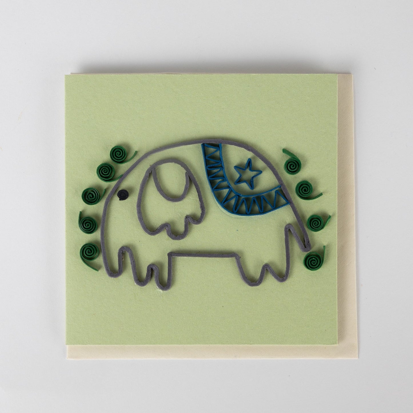 Card elephant M/3 paper 5.5sq green/blue/cream