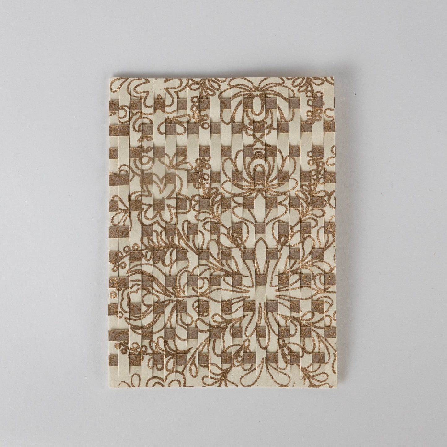 Card floral print M/3 woven ppr 4.25x6 cream/gold