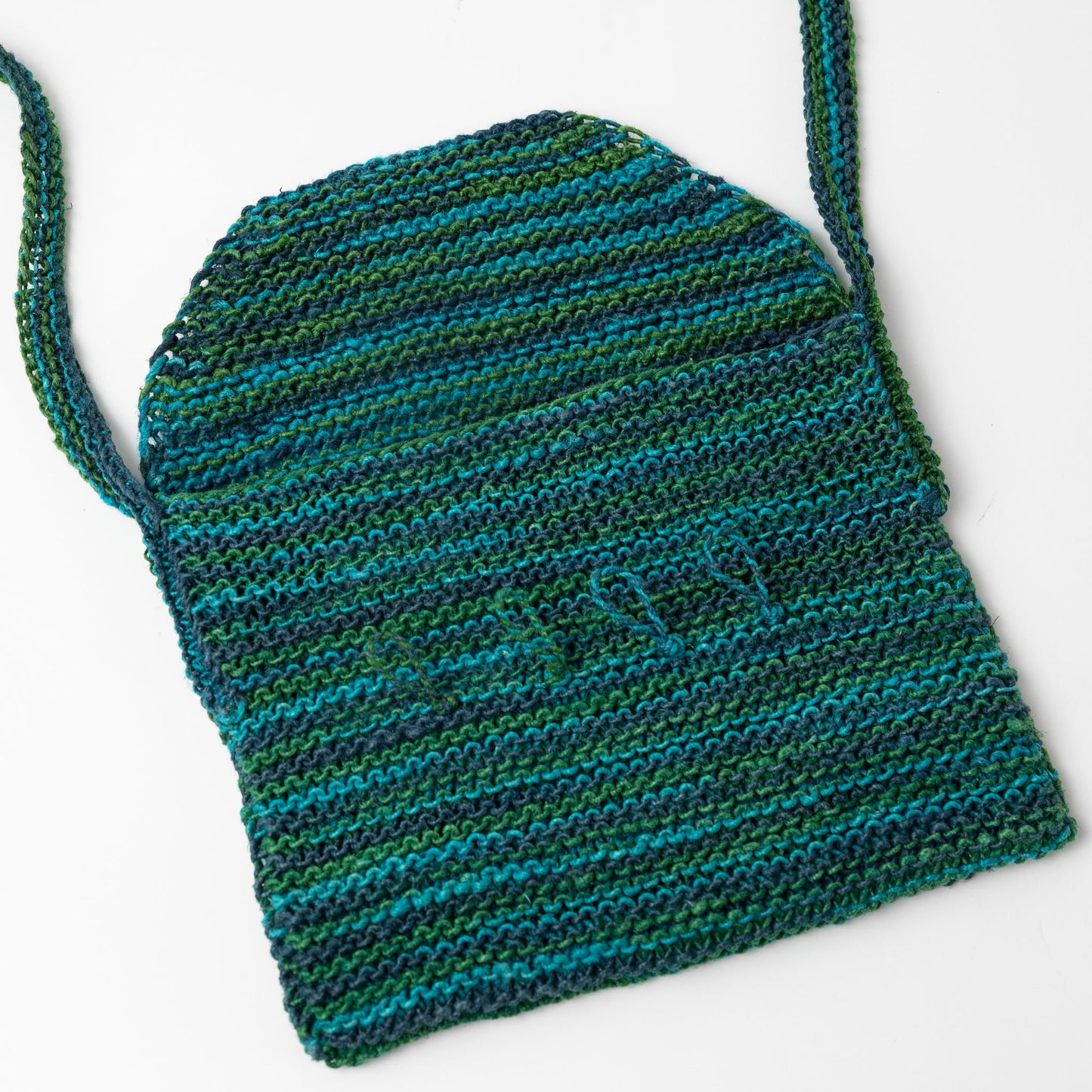 Bag crossbody knit hemp 10Wx8H blue/green