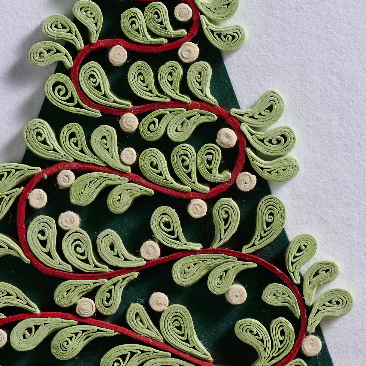 Card quilled tree M/3 paper 5x7 wht/grn/red