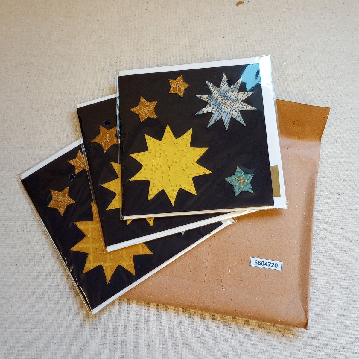 Card kantha stars M/3 ppr/sari 5.5sq navy/multi