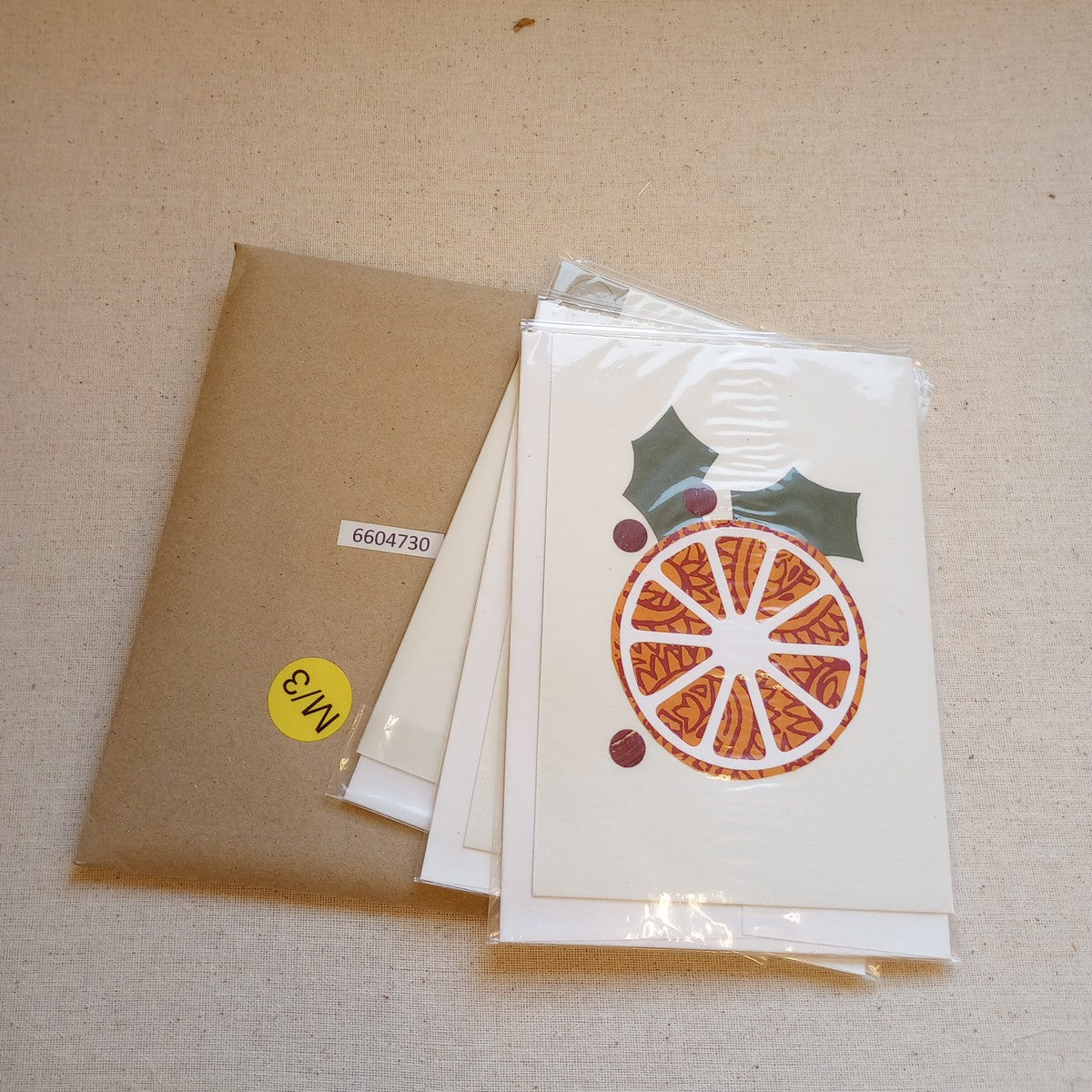 Card orange b-print M/3 paper 7x5 orng/grn/red