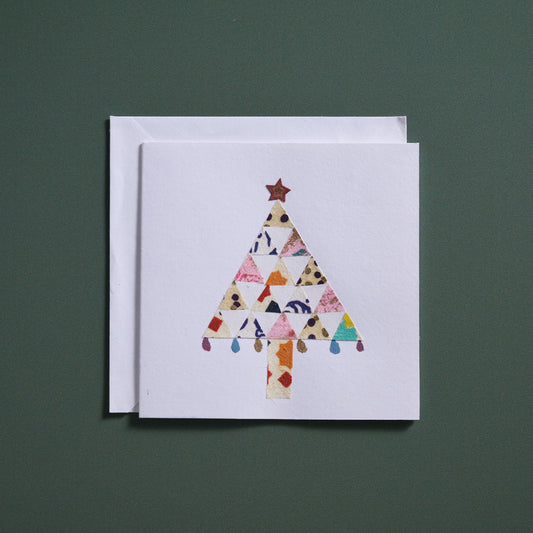 Card tree of triangles M/3 paper 5.5sq white/multi