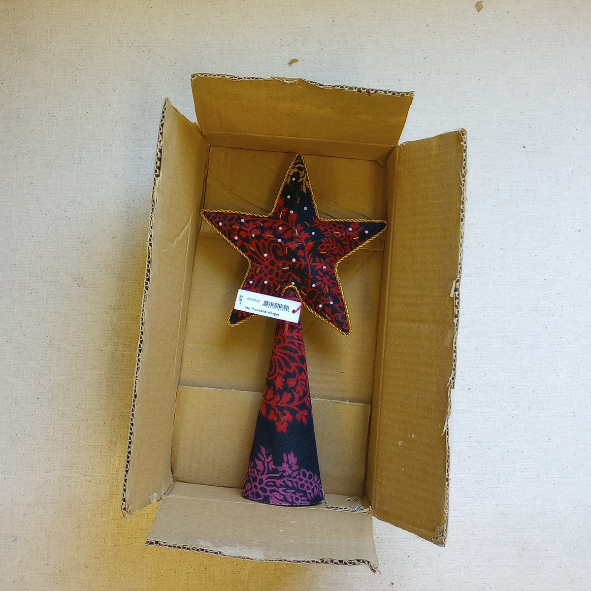 Tree topper 3D star paper/sari 6Wx10.5 asst/gold