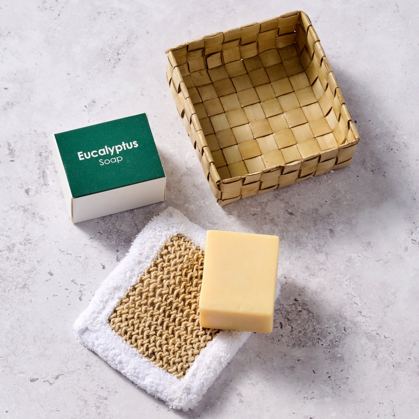 Soap S/2 w/scrubber/basket 3.5SQx1.25H nat/grn