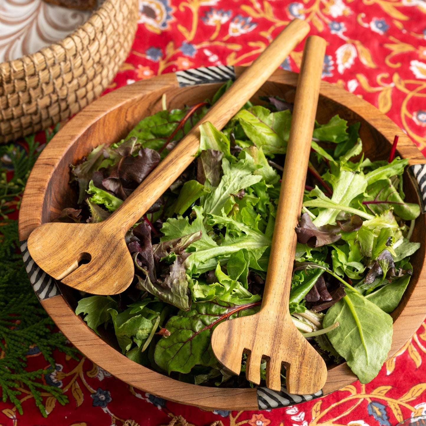 Salad servers long skinny S/2 albesia wood 12L nat