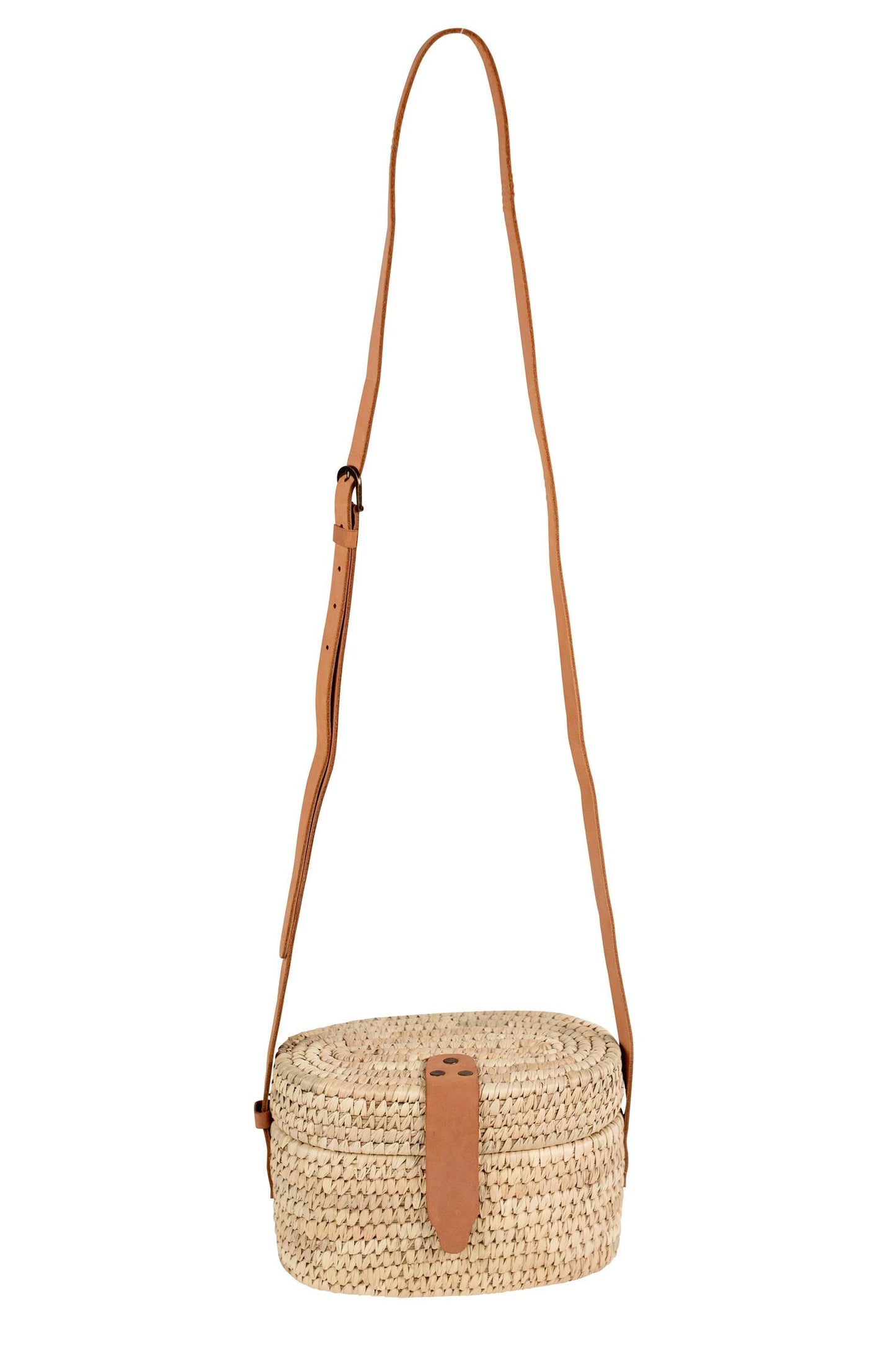 Bag oval crossbady p-leaf/leather 8Lx5Wx6H nat/brn