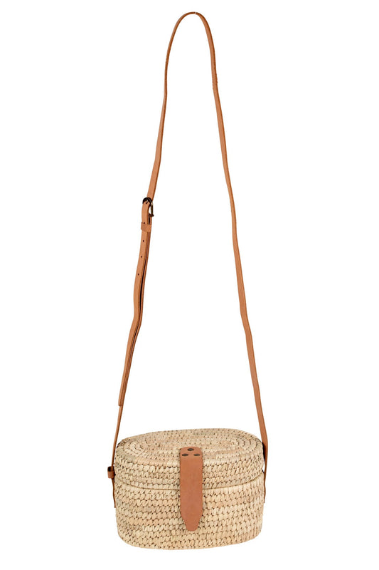 Bag oval crossbady p-leaf/leather 8Lx5Wx6H nat/brn