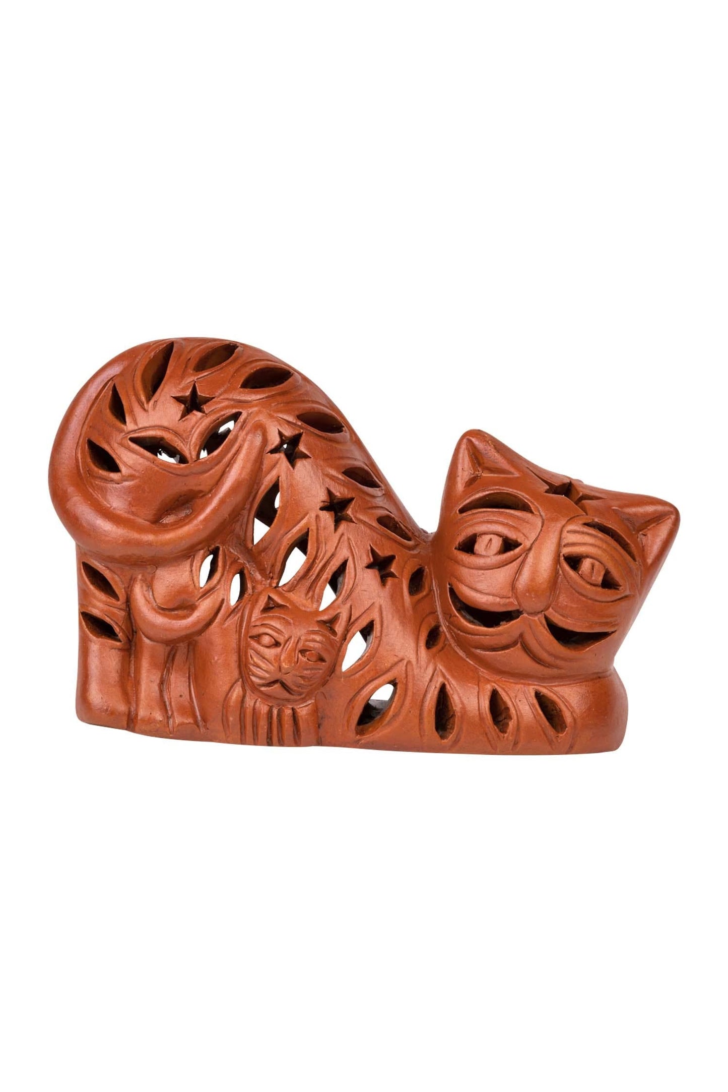 Candleholder cats t-cotta 8Lx5H brn wash