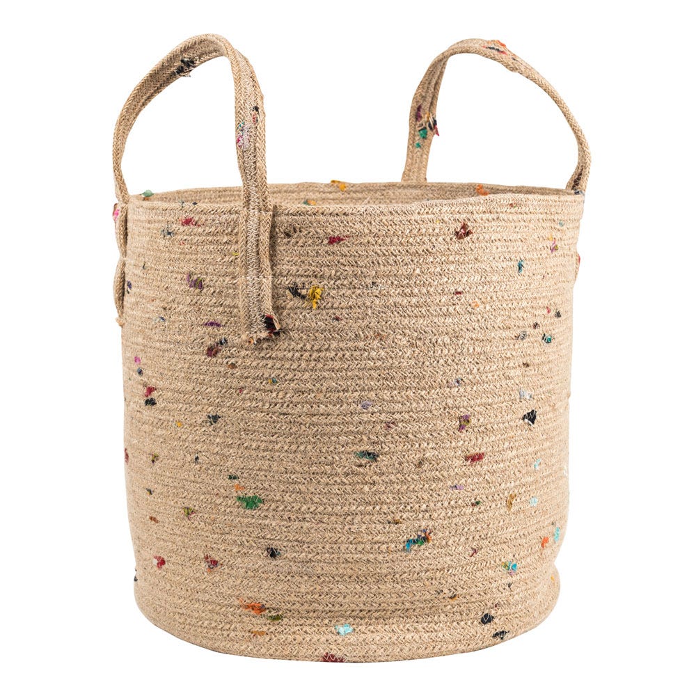 Basket round w/handles jute/sari 14Dx14H brn/multi