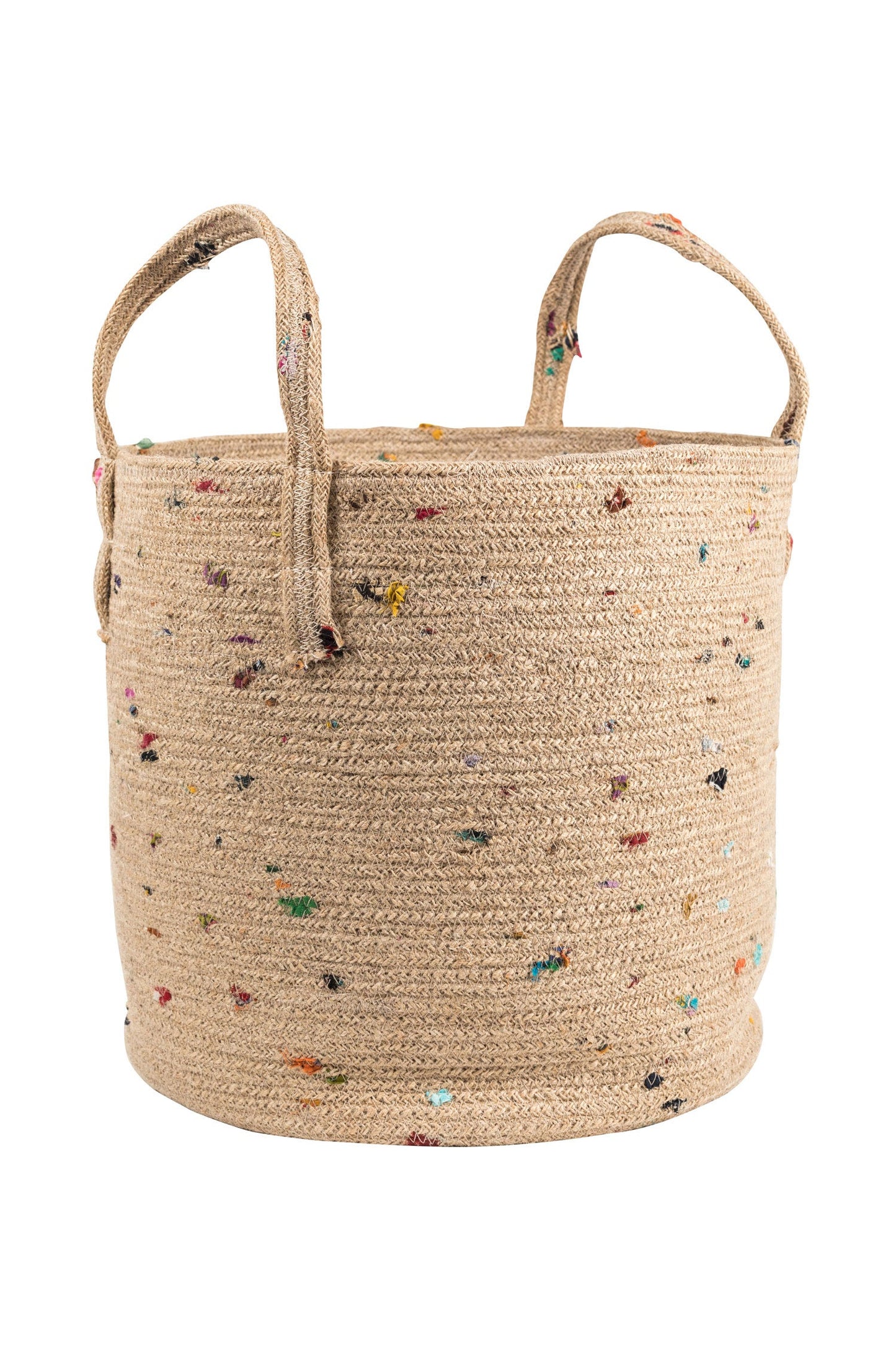 Basket round w/handles jute/sari 14Dx14H brn/multi