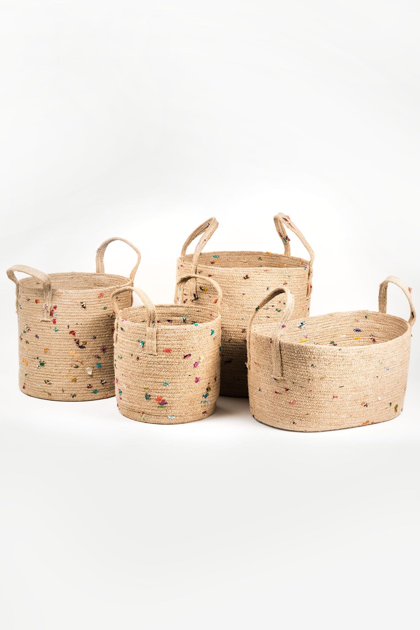 Basket round w/handles jute/sari 14Dx14H brn/multi