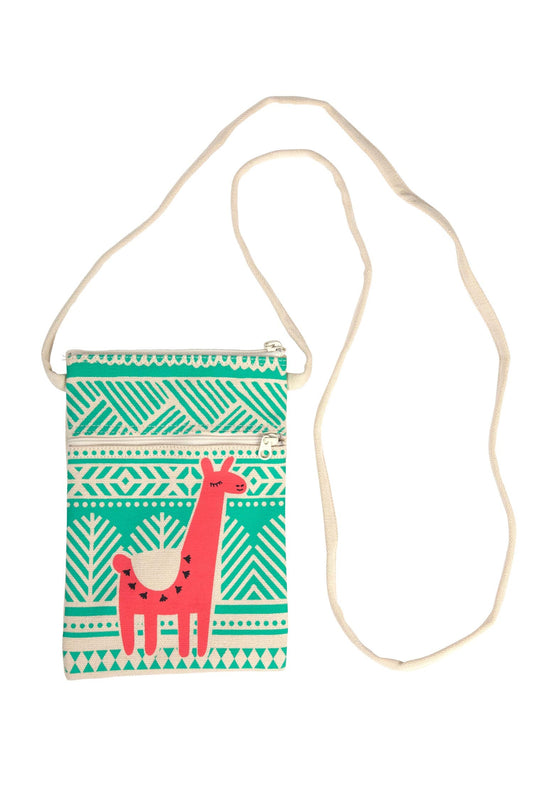 Bag llama crossbody cotton 5Wx8H cream/aqua/red