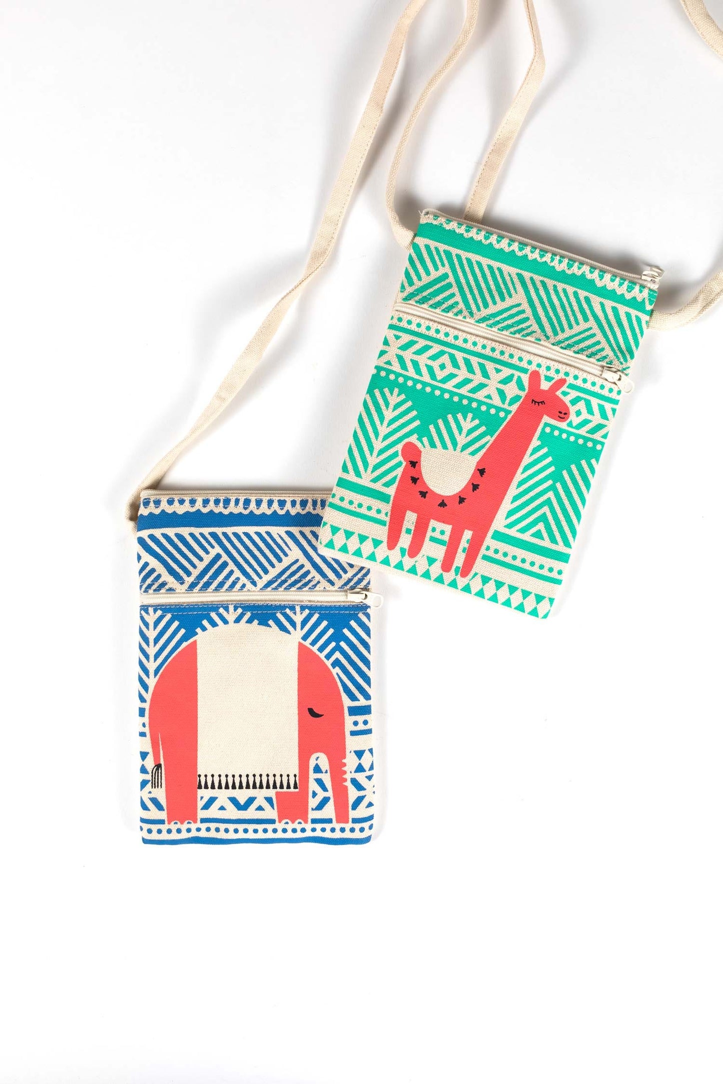 Bag llama crossbody cotton 5Wx8H cream/aqua/red