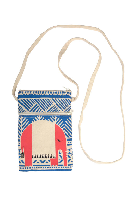 Bag elephant crossbody cotton 5Wx8H crm/blue/red