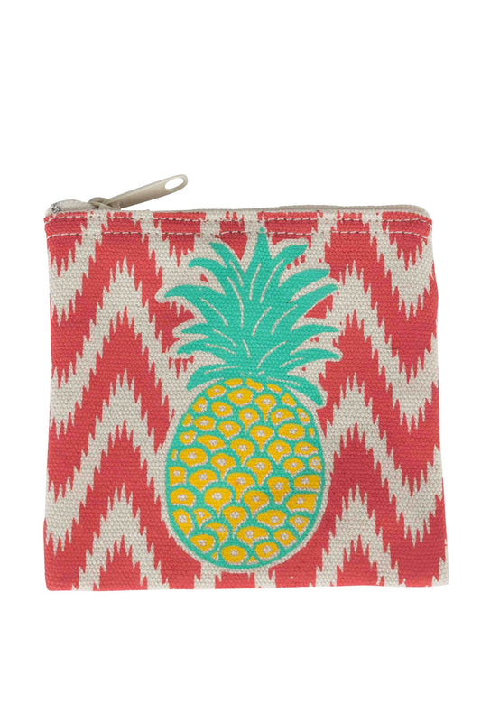 Coin purse pineapple M/3 cotton 4x4 aqua/coral/yel